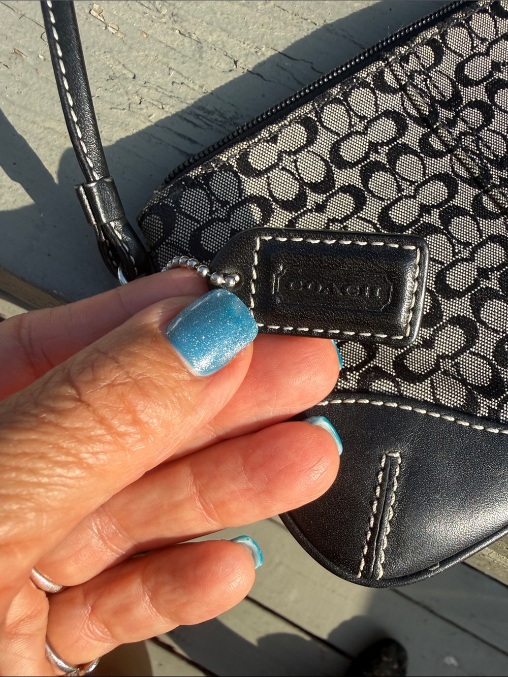 Coach Black and Gray Signature Canvas Wristlet - Picture 3 of 7